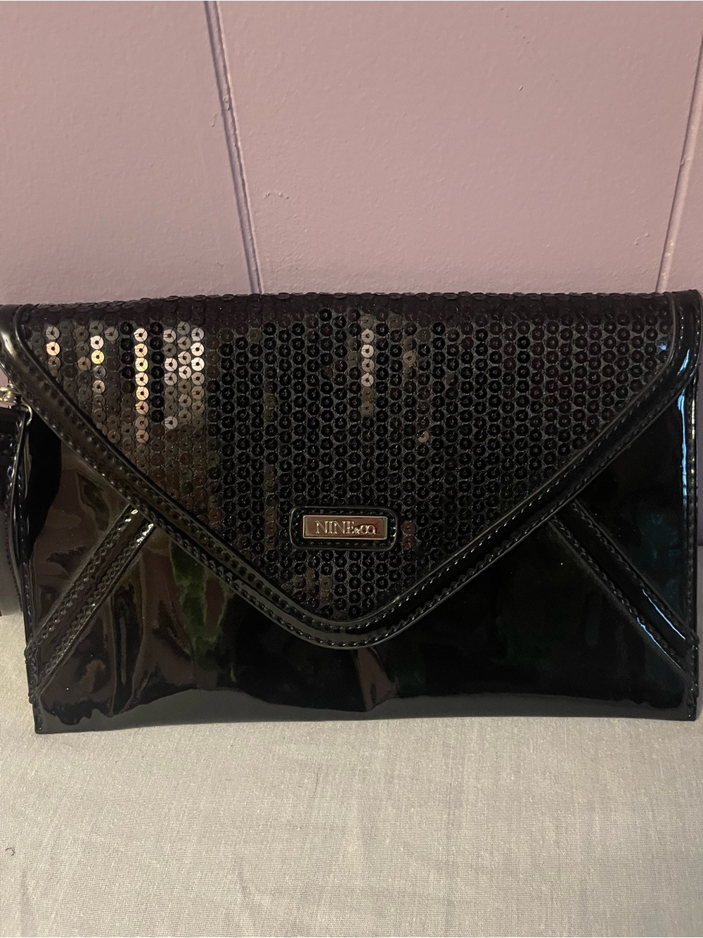 Nine West Black Sequin Envelope Wristlet Clutch